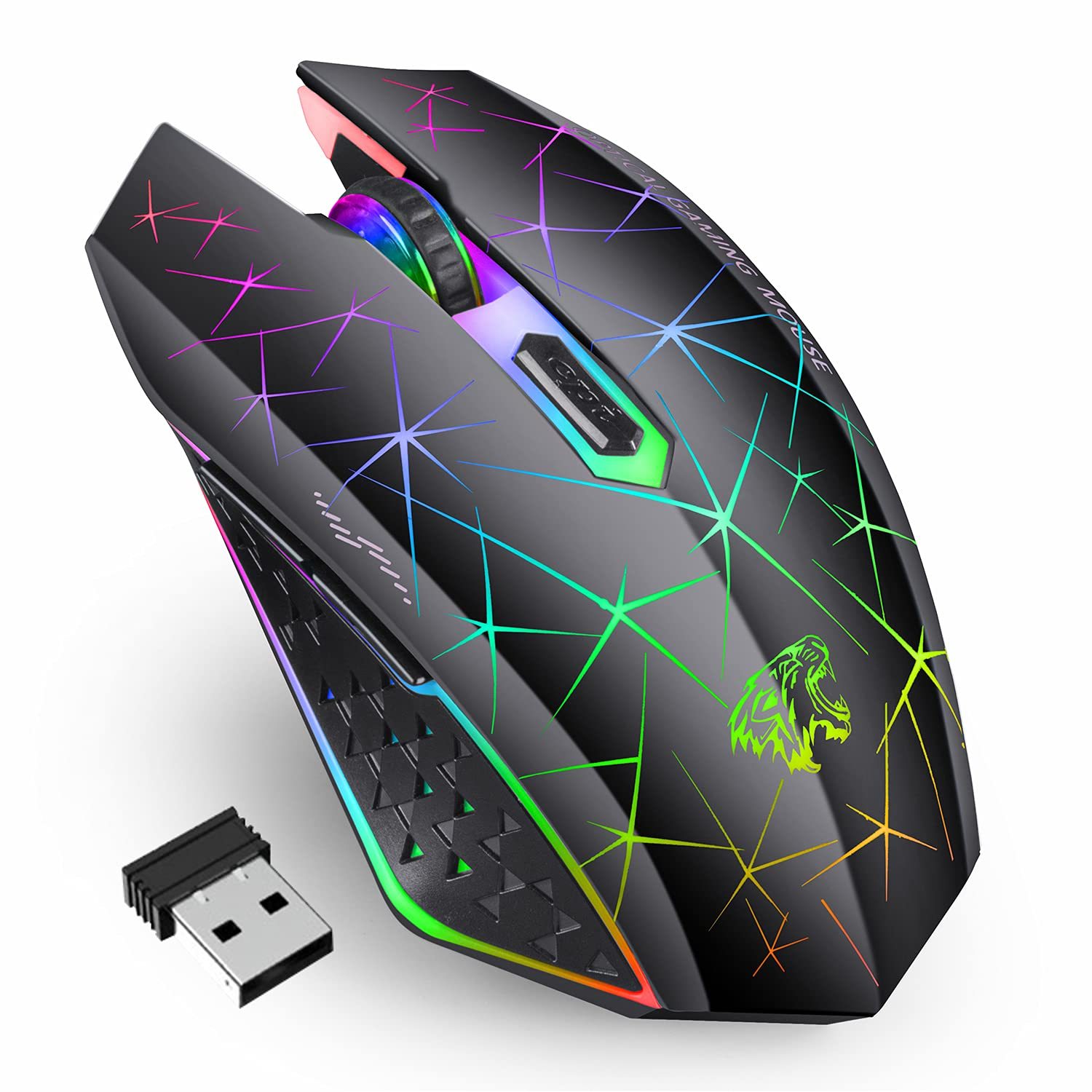 V7 Wireless Gaming Mouse, Rechargeable Led Wireless Mouse Silent Optical Rainbow - $31.99