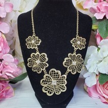 Clear Rhinestone Gold Tone Floral Fashion Necklace Statement Bib - £13.33 GBP