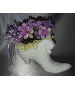 Handmade Violet / Cherub Floral Arrangement in FENTON Milk Glass Hobnail... - £39.08 GBP