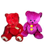 Bear Plush Set of 2 Red and Bright Pink Sugar Loaf NWT 12 in Tall - £7.41 GBP