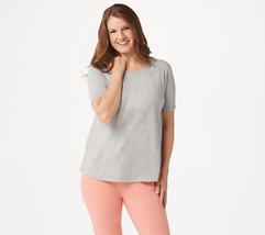 AnyBody Cozy Knit Short-Sleeve Swing Top Swing Top in Heather Grey XX Small - £15.49 GBP