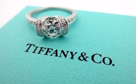 Tiffany &amp; Co Platinum Round Diamond Ribbon Halo Engagement Ring D VS1 1.08Ct - £6,626.68 GBP