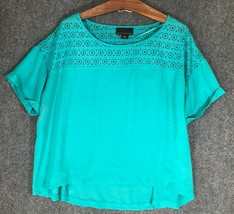 Attention XL Womens Blouse Top Blue Stretch Shirt Decorative Neck Line Cute - £8.77 GBP
