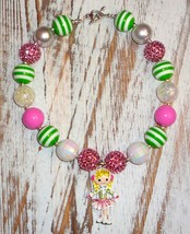 Ice Skater Rhinestone Pendant Chunky Bubble Gum Bead Necklace for Girls - $20.00