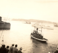 Ship in Bay People On Dock Original Found Photo Vintage Photograph Antique - $9.95