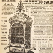 1900 ACME Coal Stove Advertisement Victorian Sears Roebuck 5.25 x 7&quot;  - $25.98