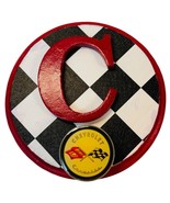 CHEVROLET CARVETTE RACING FLAG Metal Hook On Wood Plaque  6.5X6.5&quot; Round. - $80.82 CAD