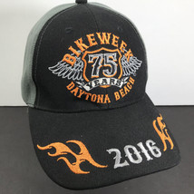 Bike WEEK 2016 Daytona Beach 75th Annual Ball Cap Hat Gray Embroidered Flames - £10.10 GBP
