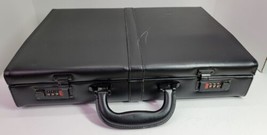 Vintage HIT Black Leather Briefcase Combination Lock Professional Busine... - £38.57 GBP