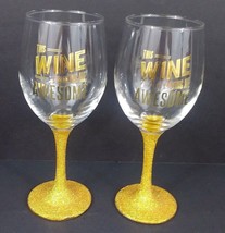 Wine Glasses W/Gold Glittered Stems Set Of 2 This Wine Is Making Me Awesome - £17.98 GBP