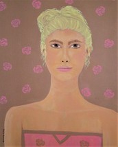 Painting Portrait LadyWoman Pink Roses Original Signed Art Female Carla Dancey - £23.21 GBP