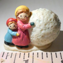 VTG  Snowball Sister and Brother Pushing Miniature Christmas Decoration - £10.21 GBP