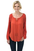 Flirty Boho Burnt Orange Tunic with Sleeve Embroidery, Bow + Arrow, S, M... - £26.06 GBP