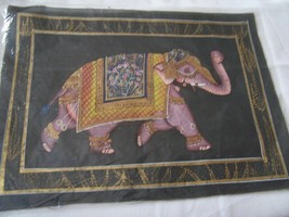 Original Painting On Silk Indian Caprisoned Elephant On Navy Background - £19.98 GBP