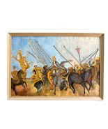 Pittura Art Gouache Firmato con Cornice Medio Secolo Horseback Battle Scena - £482.68 GBP