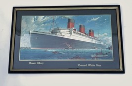 Queen Mary Cunard Line 1930s Ocean Liner Lithograph Advertising Sign Poster - £775.80 GBP