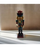 Wood Nutcracker Figurine 15.5 inch King Burgundy Red  And Green Crown Fu... - $19.39