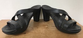 Crocs Cyprus IV Black Strappy Peep Toe Comfort High Heeled Sandals Wedge... - $125.00