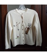 Vintage Golf Sweater Cardigan 50&#39;s 60&#39;s Appliqué Button Down Medium? Che... - $42.74