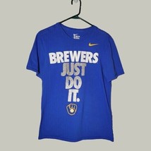 Milwaukee Brewers Womens Shirt Medium Nike Just Do It Blue Short Sleeve - $13.99