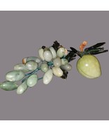 Polished Nephrite Jade Gemstone Fruit Grape Cluster &amp; Peach Wired Carved... - $102.53 CAD