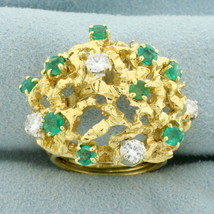 Designer 2ct TW Emerald and Diamond Statement Ring in 18K Yellow Gold - £2,103.82 GBP