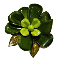 Flower Power Brooch Pin Retro Mod Mcm Green Enamel Metal Large 3 Inches 1960s - £17.56 GBP