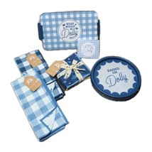DG Dolly Parton Kitchen Collection 6 Pieces Country Blue Checker Pattern - $57.50