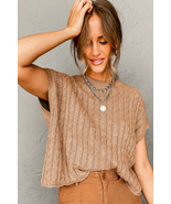 Light French Beige Solid Color Cable Knit Short Sleeve Sweater - $171.95