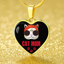 Cat Lover Necklace Cat Mom Pink Heart Pendant Stainless Steel or 18k Gold 18-22 - £30.42 GBP+