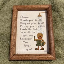 Vintage Framed Cross Stitch Bathroom Duck in Shower Towel Mom Love 6” x 8” by KM - £19.34 GBP