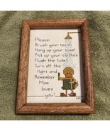 Vintage Framed Cross Stitch Bathroom Duck in Shower Towel Mom Love 6” x ... - $33.48 CAD