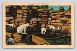 Polar Bears at Zoo Detroit Michigan MI UNP Unused Linen Postcard E15 - £2.29 GBP