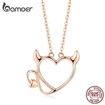 bamoer Devil of Love Pendant Necklace for Women 925 Sterling Silver Ear and Tail - £17.85 GBP
