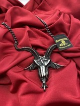 Alchemy Gothic P921 Baphometica Necklace Pendant Goat Skull Red Eyes IN HAND - $73.68