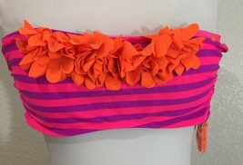 Aerie Womens Bikini Top Size Medium Pink Purple Orange Stripe 3D Flowers Straps - £10.11 GBP