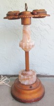 Art Deco Hammered Brass and White Amber Slag Glass Lighted Smoke Stand 2... - $519.75