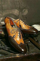 Handmade Men&#39;s Leather Oxfords Two Tone Brogue Stylish Wingtip Fashion Shoes-346 - £204.98 GBP