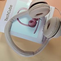 TechCube Over-Ear Wired Headphones with Mic, Noise-Cancelling, Pink image 5