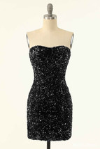 Sparkly Sequined Cocktail Dress,Short Sky Blue Black Hoco Dresses - £109.92 GBP