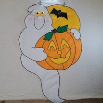 Vintage Halloween Ghost Jack O Lantern Nylon Yard Flag 2001 27x42 EUC - £9.23 GBP
