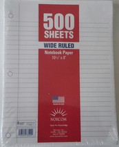 Norcom Wide Ruled Notebook Paper 500 Sheets ~ 10.5&quot; x 8&quot; Sealed in Origi... - £13.66 GBP