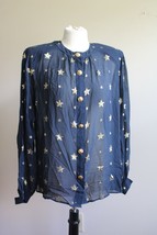 Vtg 80s Gloria Sachs 12 Blue Star Print Silk Crepe Sheer Top Union Made USA - $51.30