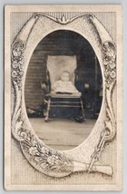 RPPC Baby In Rocking Chair On Porch Ornate Masked Photo Postcard U23 - £6.39 GBP