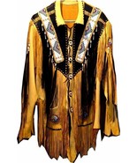 Men Traditional Western Cowboy Leather Jacket coat with fringe and beads  - $3,541.40 MXN+