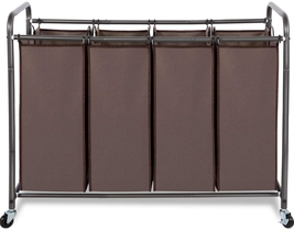 Laundry Sorter 4 Section With Wheels And Removable Bags Polyester Brown NEW - £49.11 GBP