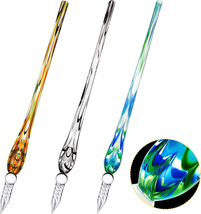 3 Pieces Handmade Glass Dip Pen, High Borosilicate Crystal Glass Pen Calligraphy - £10.81 GBP
