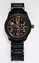 NEW AN London 2005 Mens Orange Accent Black Textured Dial &amp; Metal Bracelet Watch - £23.69 GBP