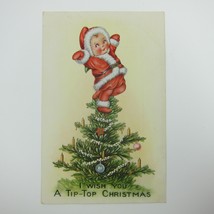Christmas Postcard Kewpie Santa Snow Baby Top Tree Whitney Gold Embossed Antique - £15.79 GBP