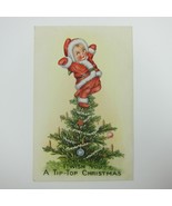 Christmas Postcard Kewpie Santa Snow Baby Top Tree Whitney Gold Embossed... - £15.68 GBP